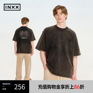 T仿壁画感斑驳甲骨文印花上衣XRF2010844 INXX 炒雪花面料短袖
