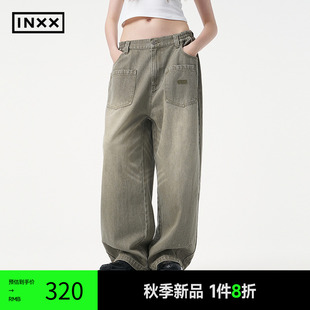 男后口袋前移设计女XRF3221298 INXX 复古灰做旧洗水牛仔长裤