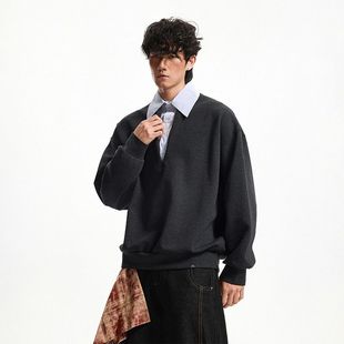 百搭外套 宽松POLO套头衫 INXX STREET假两件拼接翻领卫衣男生秋季