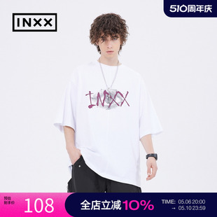 印花短袖 inxx street潮牌夏新品 商场同款 T恤男女生情侣白色休闲黑