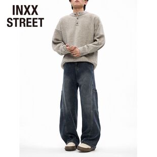 新款 秋冬季 美拉德加绒牛仔裤 美式 子 INXX 直筒潮牌裤 STREET男士