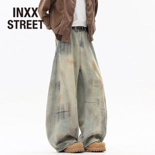 直筒阔腿弯刀裤 INXX 男女新款 2025冬季 潮 STREET设计感刮痕牛仔裤