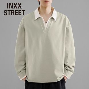 polo衫 INXX 痞帅设计感长袖 假两件V领卫衣男女秋季 STREET美式