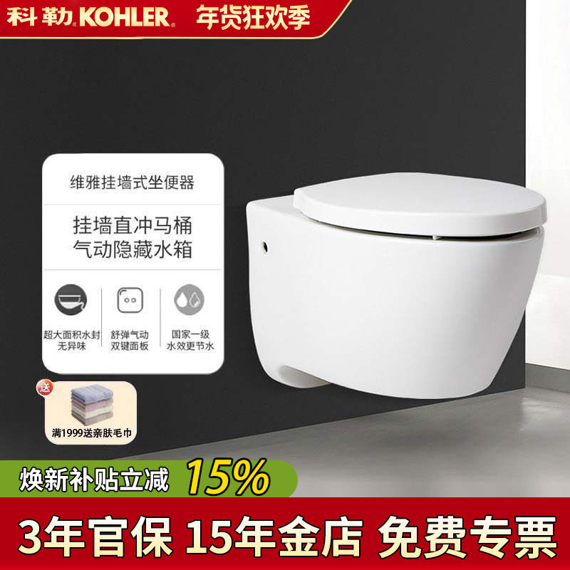 科勒挂墙马桶隐藏式入墙水箱家用挂厕维雅壁挂式坐便器25255T坐便