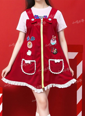 原创灯芯绒韩日系mezz0pian0安可拉红多巴胺复刻女儿服校学生裙子