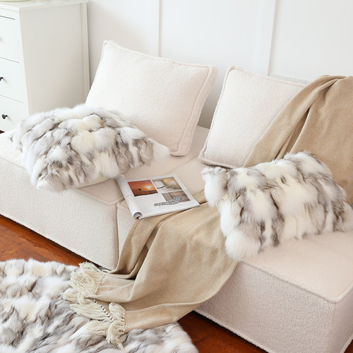 羊逸狐狸毛客厅沙发抱枕靠垫