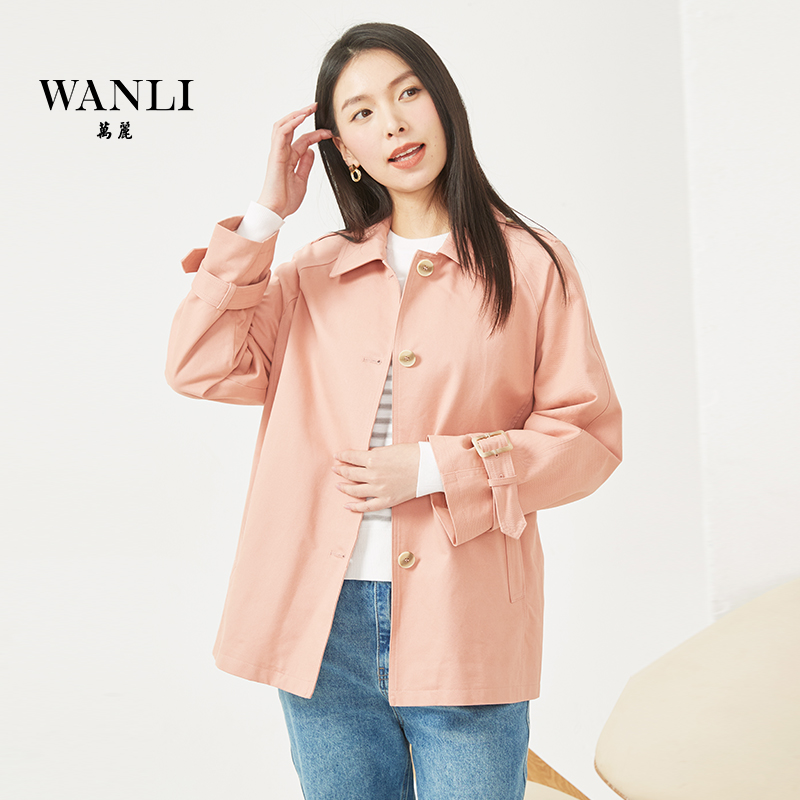 万丽长袖短款韩系风衣百搭纯棉