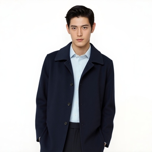 服饰 商务100%羊毛大衣翻领外套中长款 男装 修身 大衣 时尚 万丽