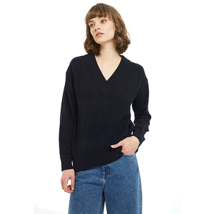 万丽女装女士上衣秋冬装新款时尚保暖舒适休闲羊绒V领女针织衫