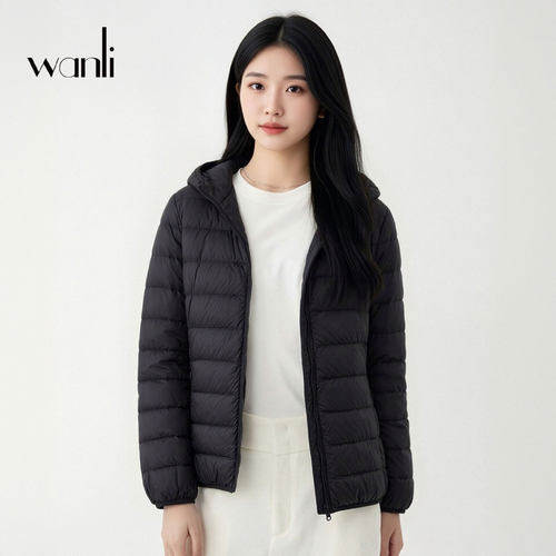 万丽冬季女士轻薄保暖连帽羽绒服