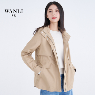 万丽（服饰）女式风衣翻领拉链短款简约大气外套风衣