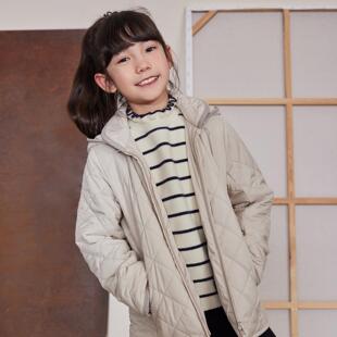 万丽（服饰）25冬季儿童柔软舒适连帽棉服菱格纹中长款女童外套