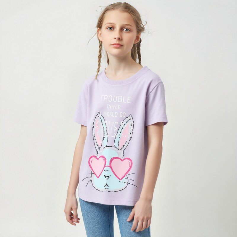 万丽（服饰）儿童可爱印花柔软舒适短袖T恤休闲可爱风圆领女童T