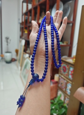 天然蓝琉璃药师佛佛珠手串多圈手链项链精品尼泊尔古法琉璃珠