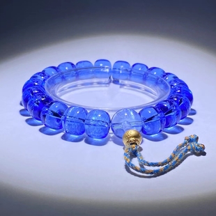 药师佛心咒蓝水晶琉璃手持手串佛珠念珠单圈手链非常殊胜