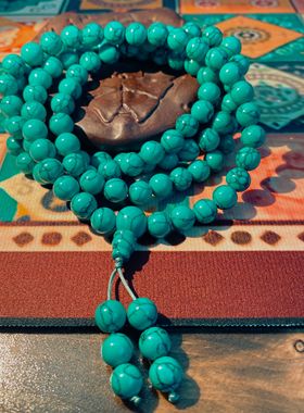 藏式优化绿松石108颗佛珠手串民族风男女多圈念珠禅新中式毛衣链