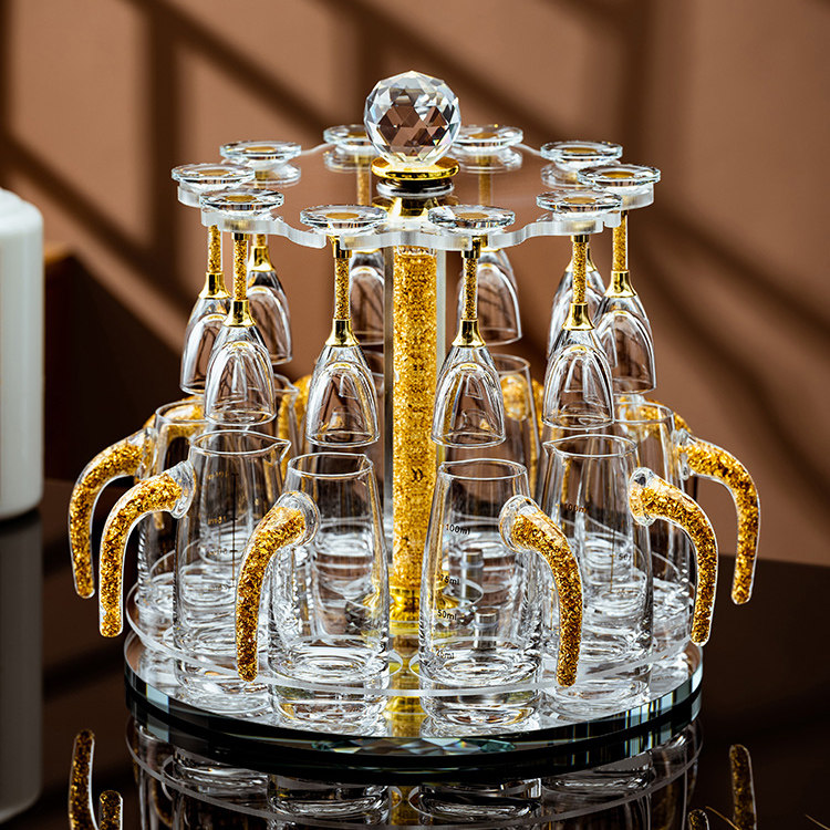 金箔水晶玻璃白酒杯套装家用中式小高脚一口杯高档二两分酒器酒具