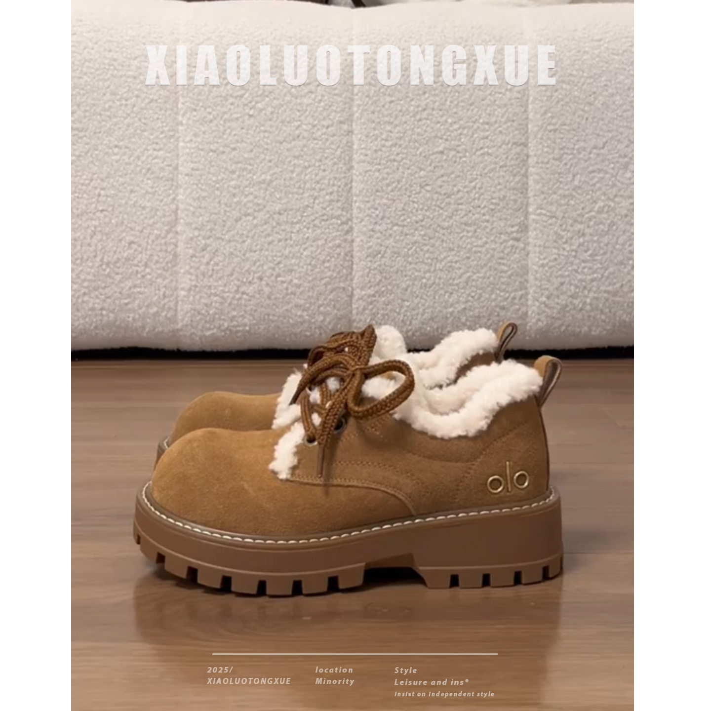 勃肯鞋女2025新款冬增高真皮加绒保暖系带棉鞋时尚户外运动毛毛鞋