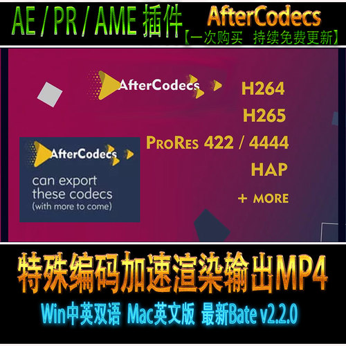 AE/PR/AME插件-AfterCodecs特殊编码加速输出渲染mp4 中文Win/Mac