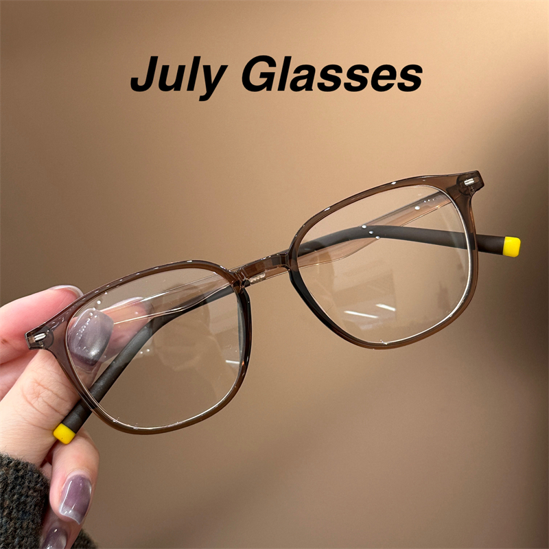 韩版显白透明咖啡茶眼镜近视女可配度数素颜显白方圆形显脸小眼镜