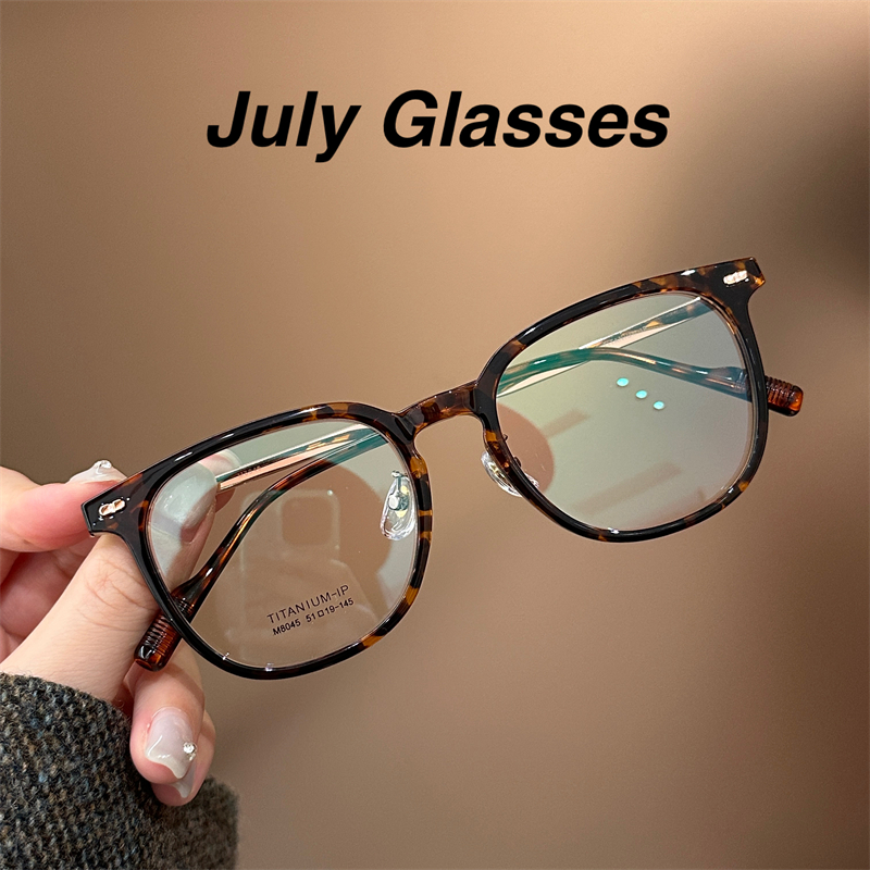 时髦玳瑁色钛架方框眼镜男女可配高度近视防蓝光圆脸素颜平光镜韩