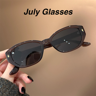 美式复古辣妹冻奶咖墨镜女猫眼显脸小偏光太阳眼镜防紫外线欧美风