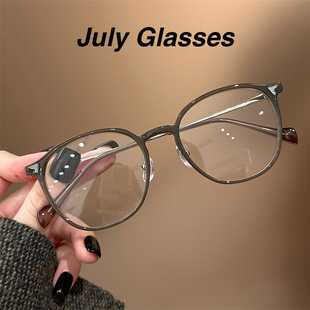韩系素颜椭圆框冻奶咖眼镜女近视可配度数防蓝光钛架眼睛架显脸小