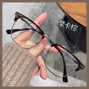 金属半框合金眼镜女可配度数网红同款 潮流素颜圆脸显瘦镜架男韩版