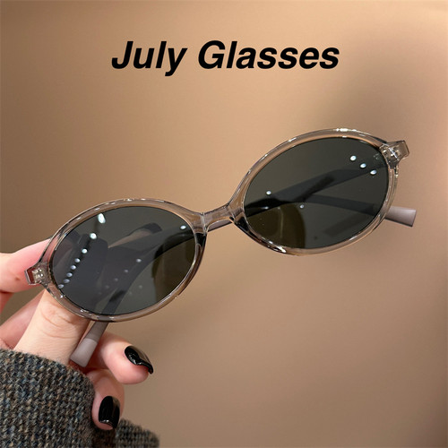 韩系冷茶色椭圆框书呆子墨镜可配度数显白防紫外线偏光太阳镜显瘦