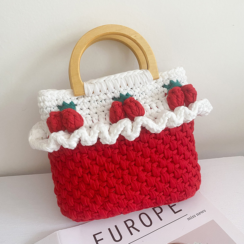 手工奶油樱桃手提编织包包diy材料包自制钩针手织送女友闺蜜礼物
