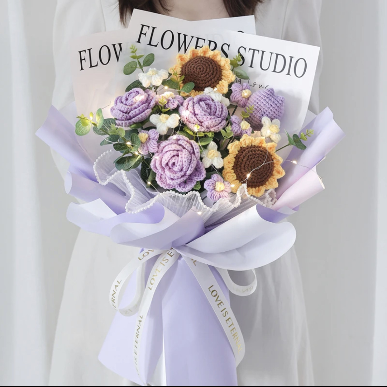 情人节创意毛线向日葵玫瑰混搭手工编织花束diy材料包送老师女友,服饰配件/皮带/帽子/围巾,DIY编织材料包,淘宝优惠券,粉丝福利购,淘宝优惠卷