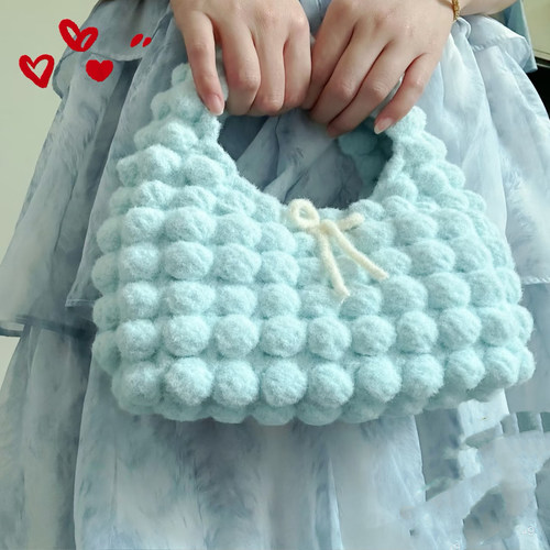 云朵绵绵毛线手工编织泡芙包包