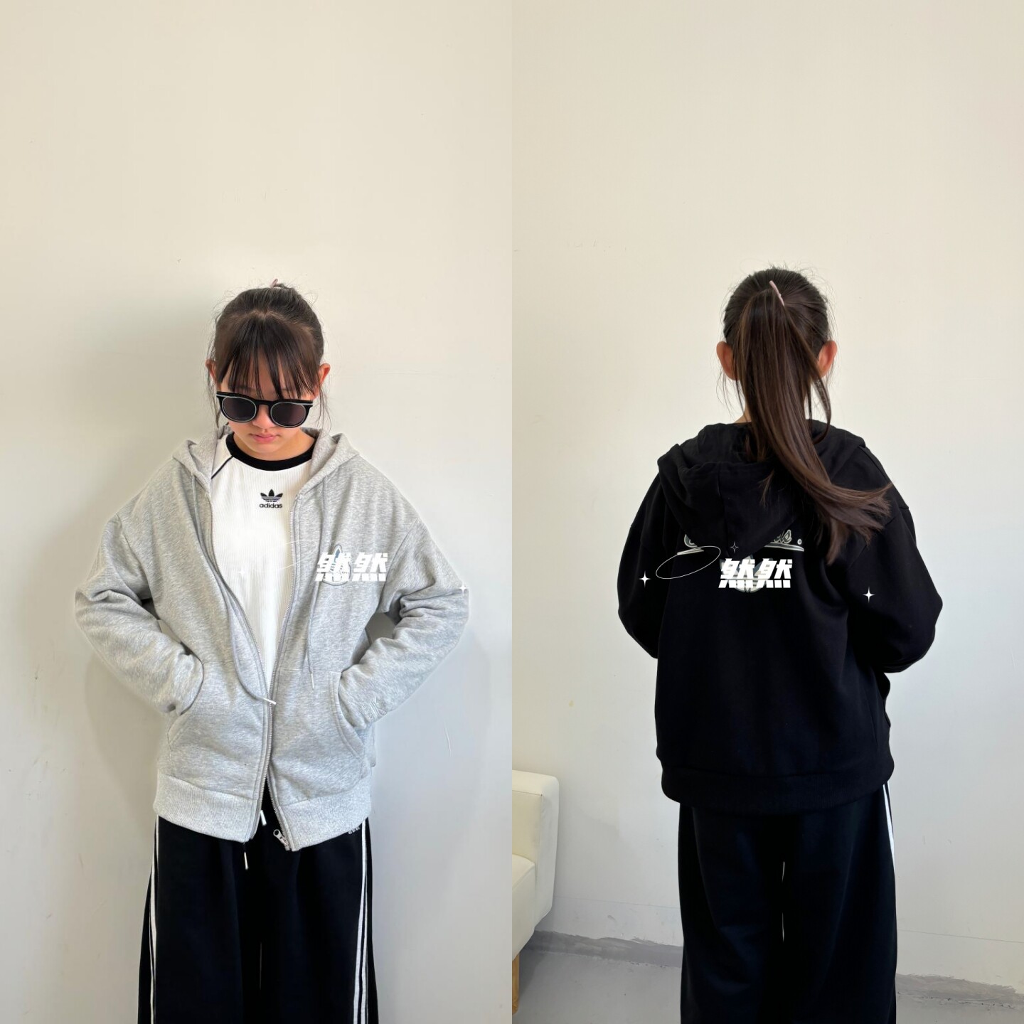 纯棉毛圈帽衫~男女中大童初高中卫衣外套 拉链开衫 上衣 可亲子