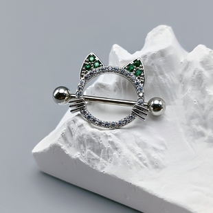 1.6粗防过敏穿刺饰品 136钛合金乳环可爱猫猫头整圈镶锆乳钉1.2