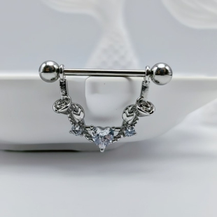 F-136钛合金乳环玫瑰绕枝桃心镶锆乳头钉防过敏情侣情趣穿刺乳钉