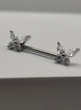 F-136钛合金乳钉白色镶锆蝴蝶乳头钉14G外螺纹防过敏穿刺饰品