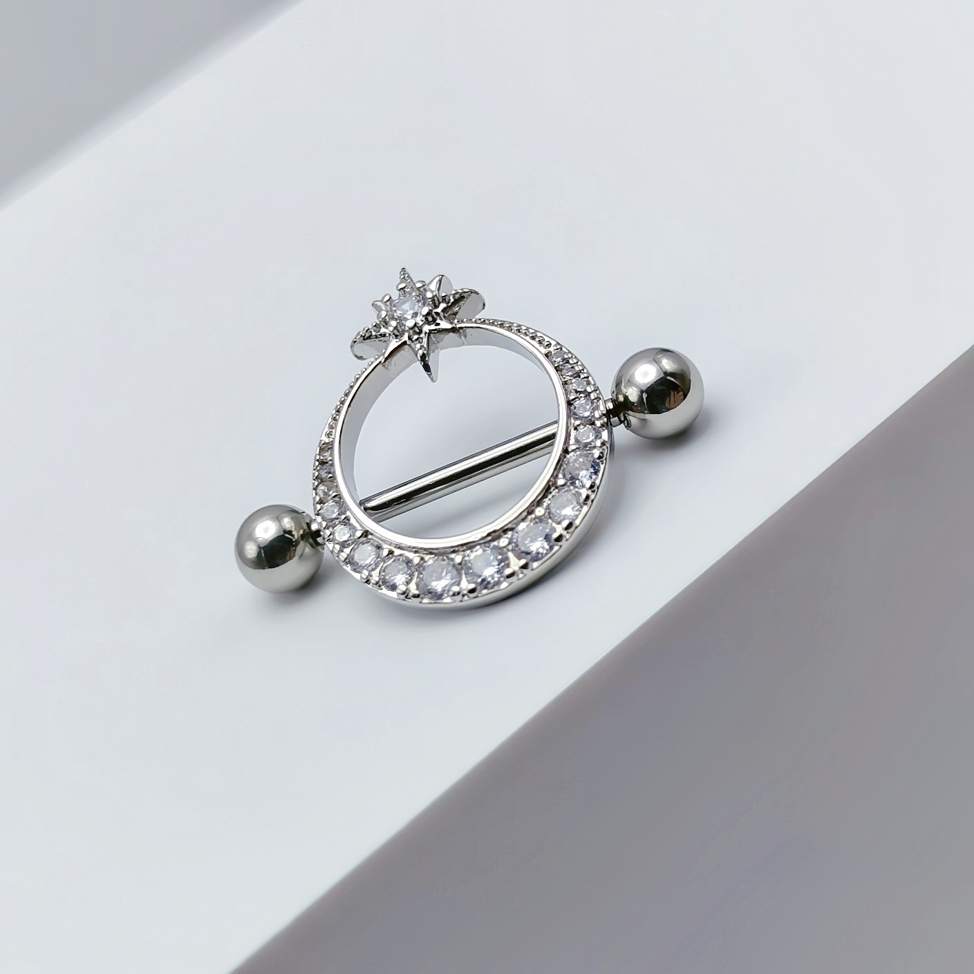 F-136钛合金乳环星月款整圈镶锆乳钉乳头钉防过敏情侣情趣饰品