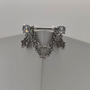 F-136钛合金乳钉五角星星吊坠链条款镶锆乳头钉14G防过敏穿刺饰品