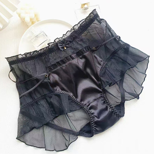2025新款内裤女半透网纱缎面性感薄款透气包臀高腰大码三角短裤