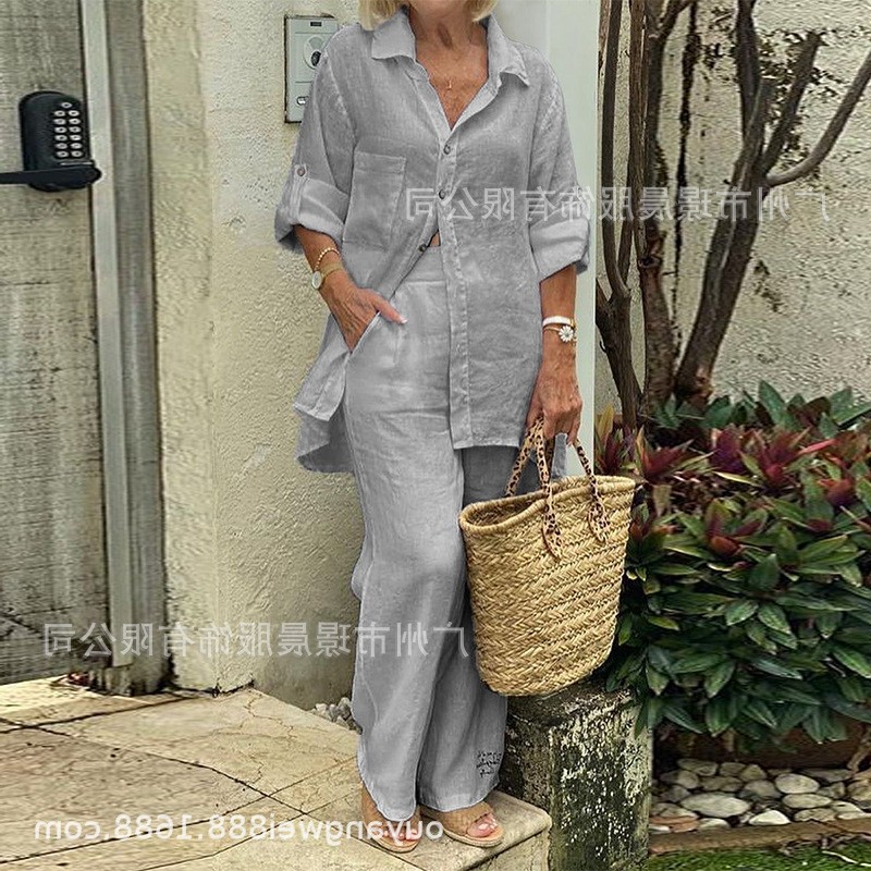 亚马逊爆款春季跨境新款外贸女装长袖开衫上衣裤子两件套装