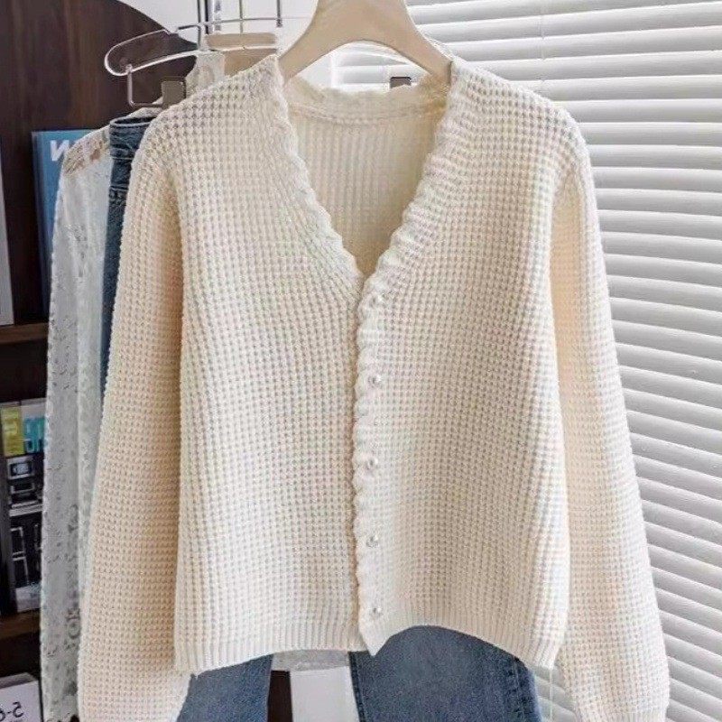 外贸洋气简约珍珠纽扣针织开衫女春秋新款气质时尚宽松毛衣外套女,个性定制/设计服务/DIY,连衣裙加工定制,淘宝优惠券,粉丝福利购,淘宝优惠卷