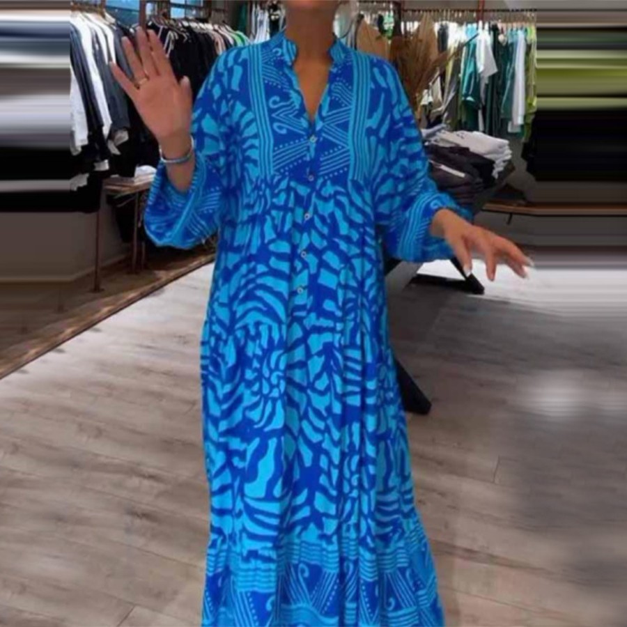 亚马逊爆款夏季跨境新款时尚外贸女装欧美印花宽松连衣长裙