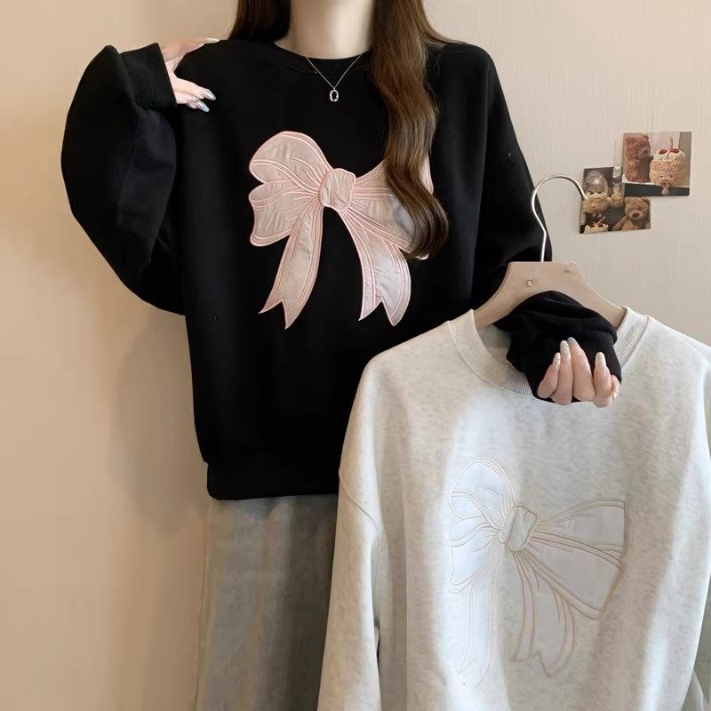 跨境实拍韩系蝴蝶刺绣无帽卫衣女春秋季薄款新款宽松长袖外贸,个性定制/设计服务/DIY,连衣裙加工定制,淘宝优惠券,粉丝福利购,淘宝优惠卷