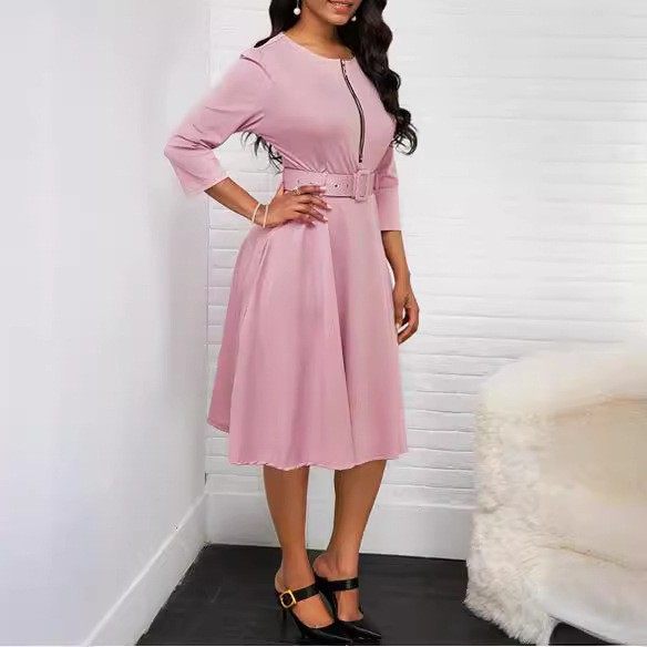 秋冬亚马逊速卖通巴西新款收腰拉链中长袖连衣裙女装配腰带,个性定制/设计服务/DIY,连衣裙加工定制,淘宝优惠券,粉丝福利购,淘宝优惠卷