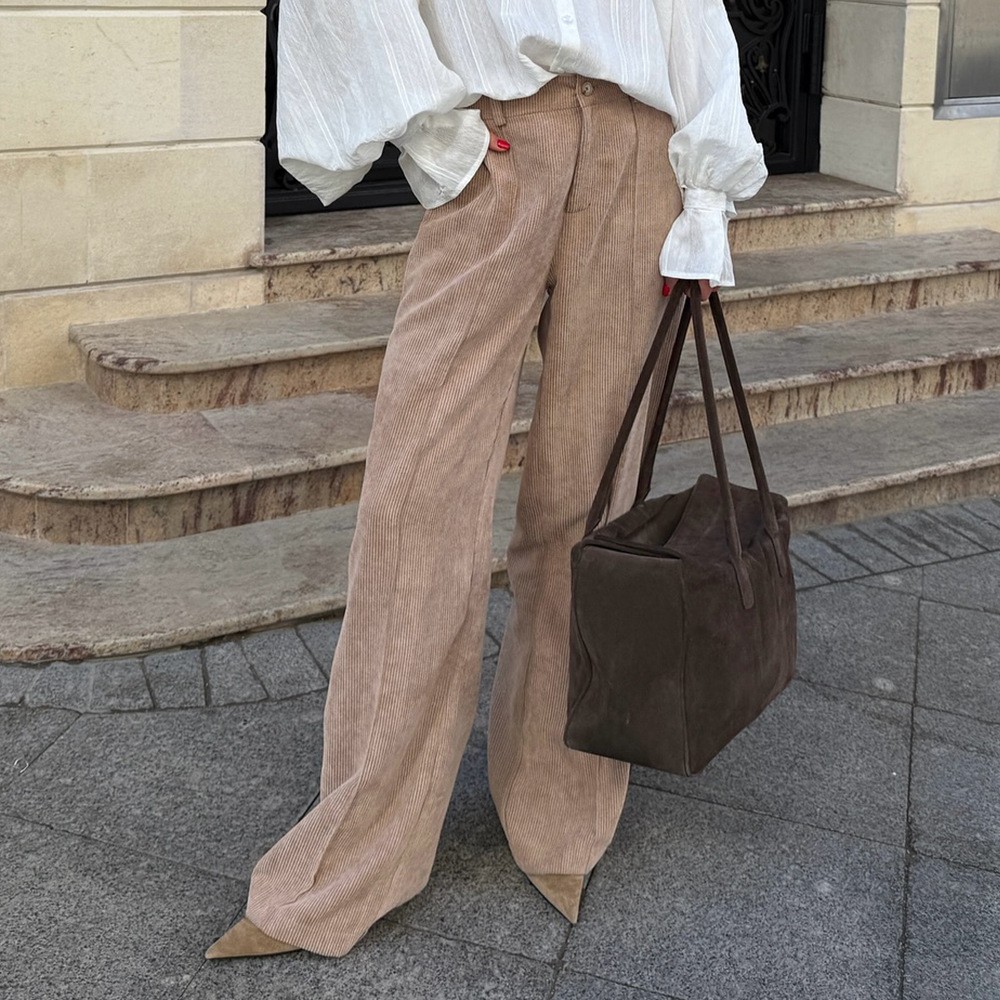 跨境纯棉灯芯绒长裤欧美秋季美式复古阔腿裤宽松休闲长裤女