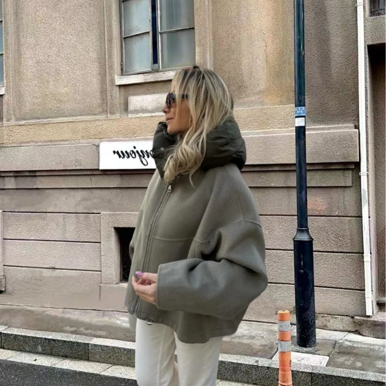 亚马逊速卖通新款可拆卸连帽羊毛双面呢冬季宽松百搭短款外套