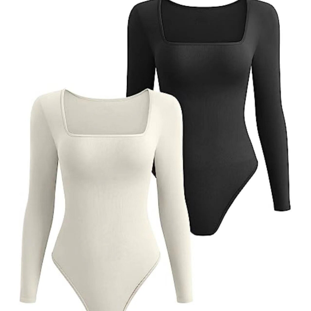 欧美跨境外贸性感修身罗纹新款紧身方领长袖连体衣女