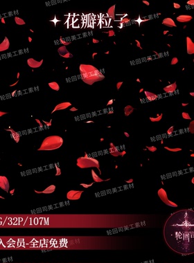 红色玫瑰花瓣飘落粒子装饰浪漫氛围png原创可商水印美化设计素材