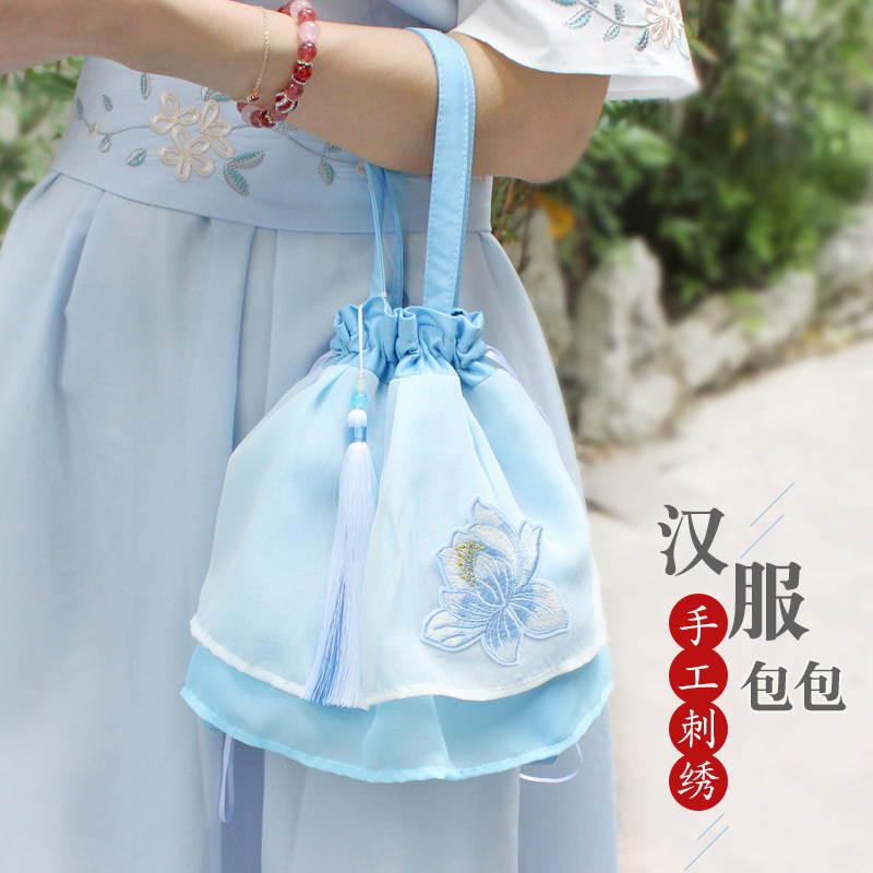 民族风汉服刺绣手提包双层雪纺仙通用款女包