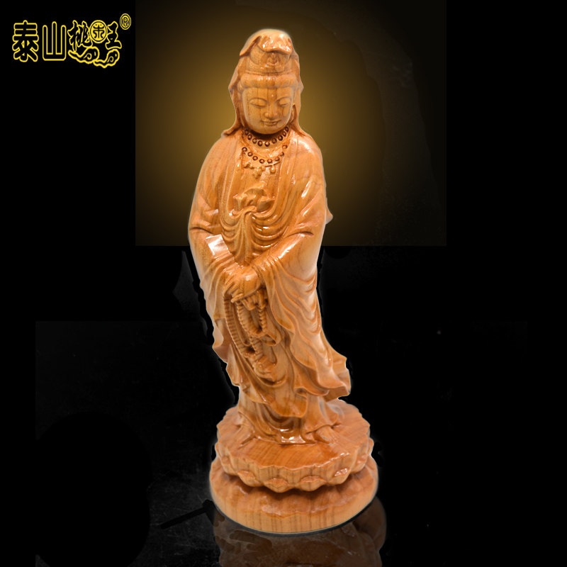精雕桃木南海观世音救苦救难观音菩萨摆件手把件